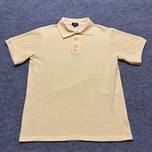 Ouku Mens‎ Polo Shirt Size Large Yellow Waffle Knit Lightweight Short Sleeve